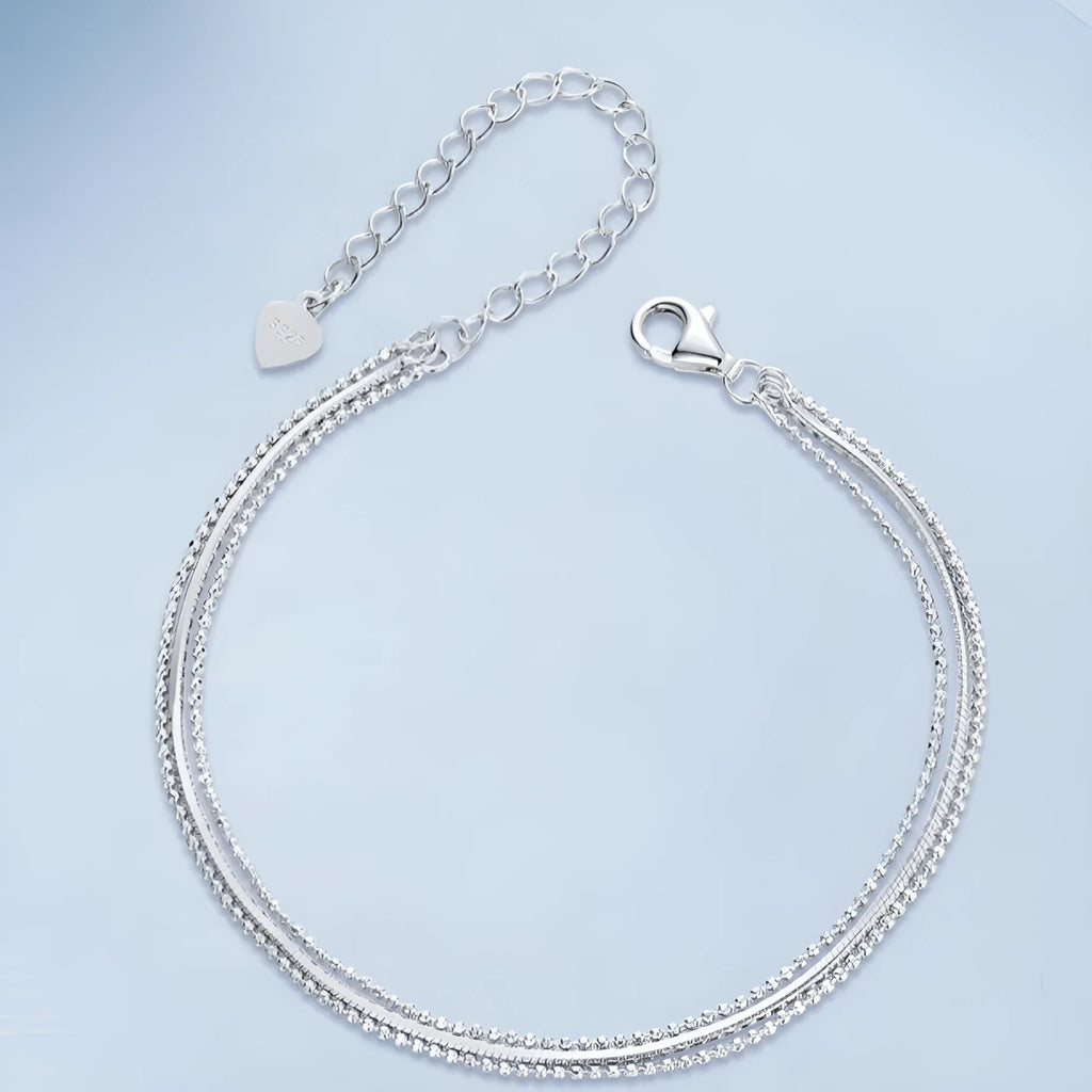 Silver S925 sterling silver snake bone bracelet with asterism love design and adjustable chain 160+50mm
