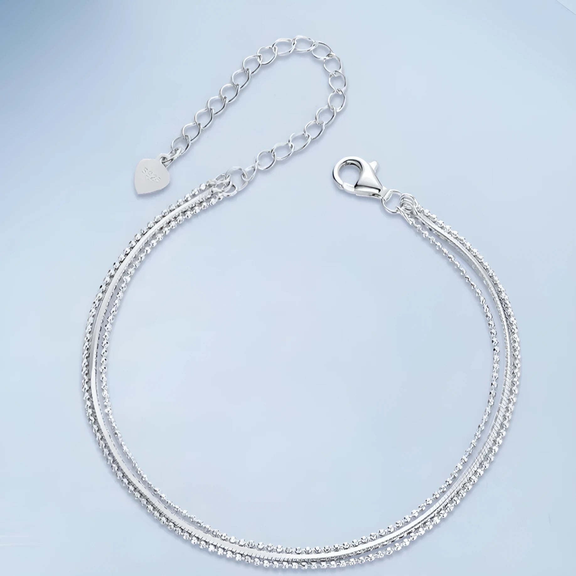 Silver S925 sterling silver snake bone bracelet with asterism love design and adjustable chain 160+50mm