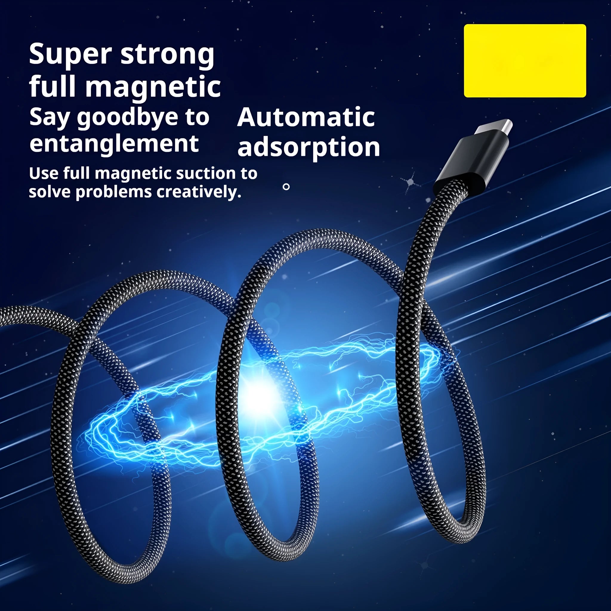 Magnetic woven-braided data cable in Tech Black with 66W fast charge and three connector types