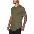Men's custom plain gym shirt in cotton spandex blend with optional letter print, shown in multiple colour options.