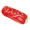 Primary colour plastic dog chew toy shaped like a large textured molar rod or toothbrush.