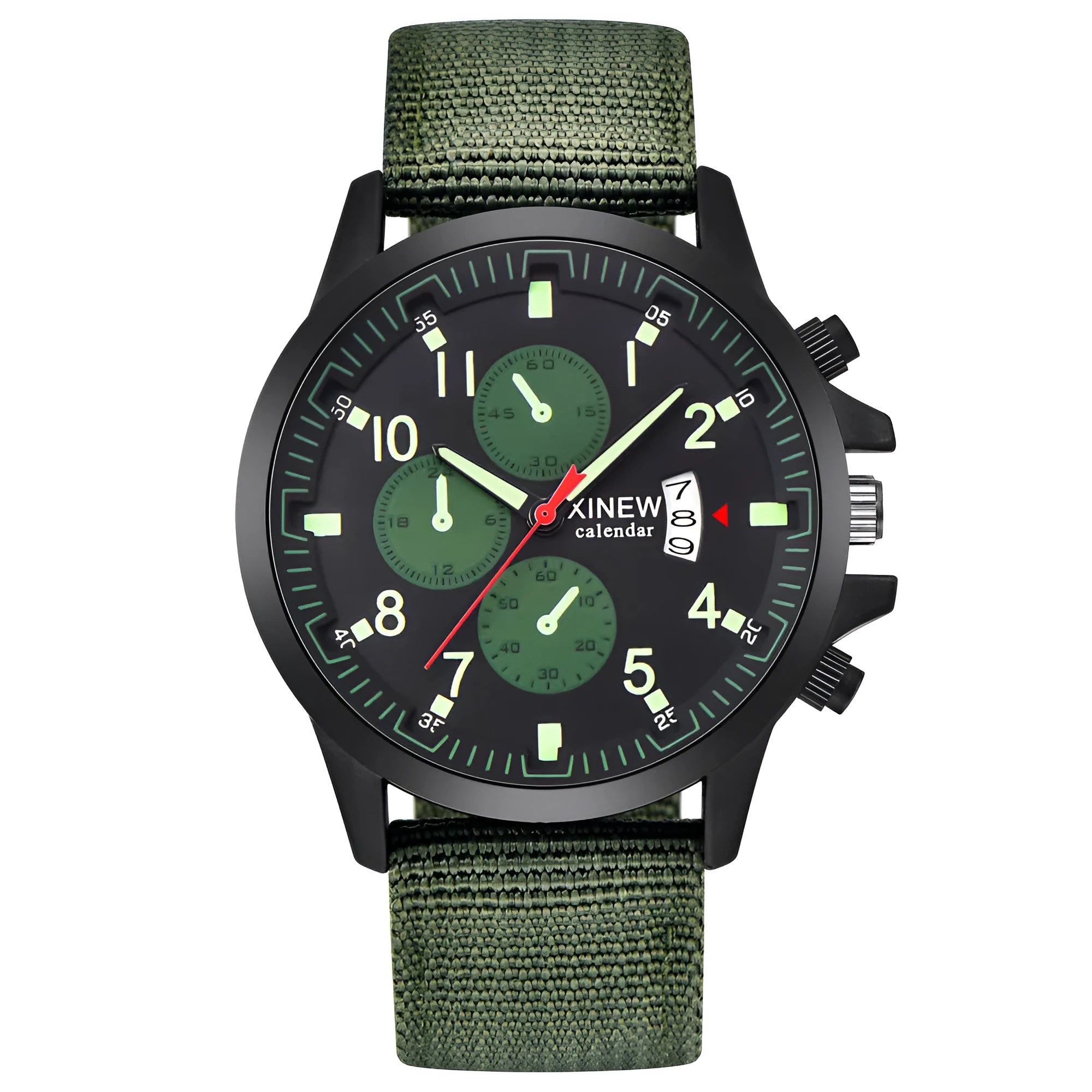 Men's nylon band military sports watch with 4.2cm dial and black face on display