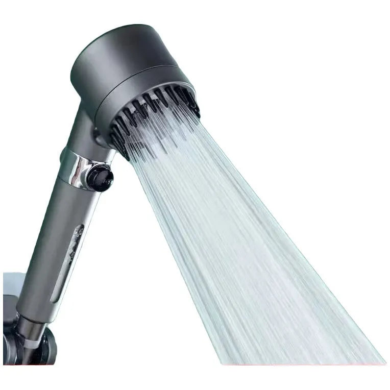 Portable bathroom shower head with three spray settings including massage and rainfall modes