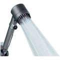 Portable bathroom shower head with three spray settings including massage and rainfall modes