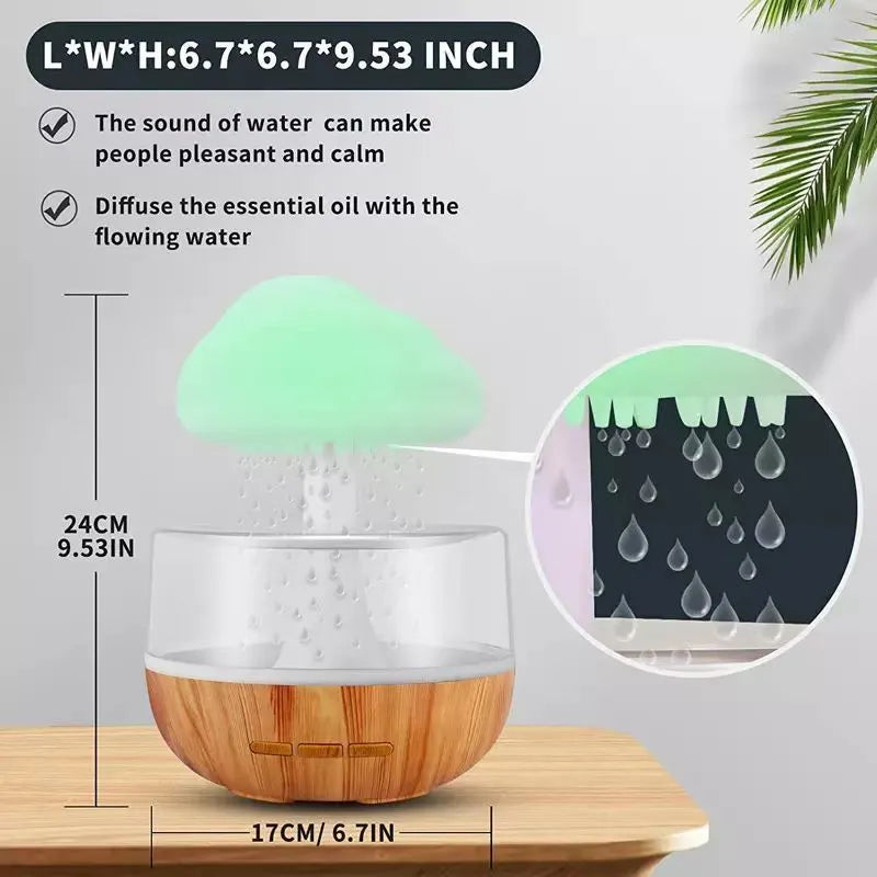 2-in-1 desk humidifier with raining cloud design, essential oil diffuser, and night light in white plastic finish