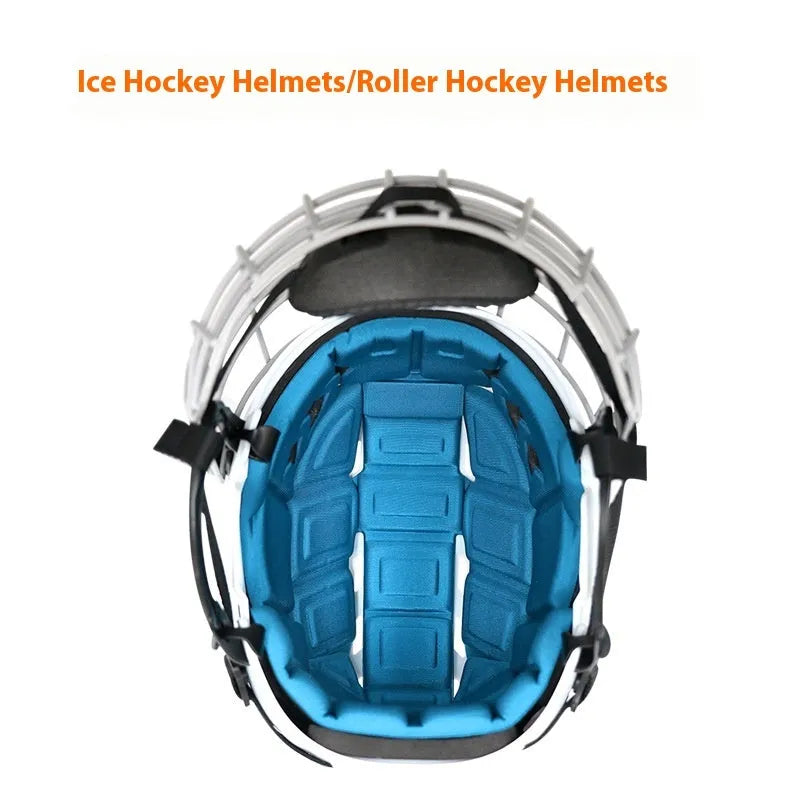 Ice hockey and ball hockey helmet with a carbon steel face mask, shown in a side view.