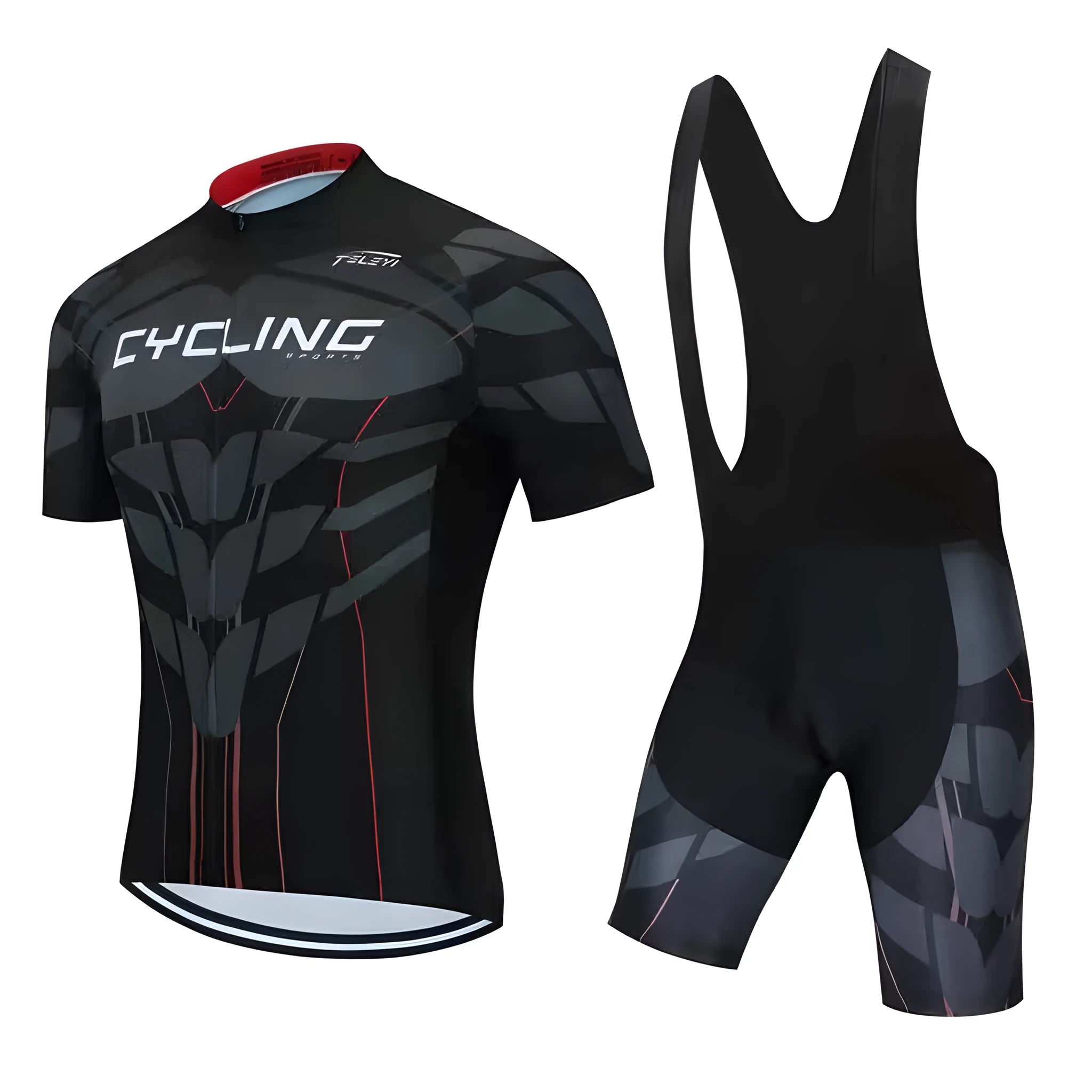 Men's and women's cycling jersey set with top and trousers for mountain and road biking in summer.