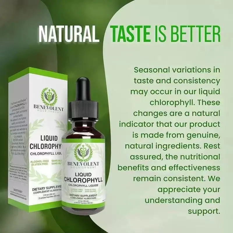 60ml bottle of liquid chlorophyll drops for body odour control and intestinal care supplement