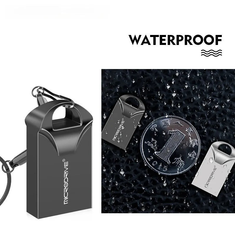 Small black and silver metal USB flash drive showing compact size and USB connector