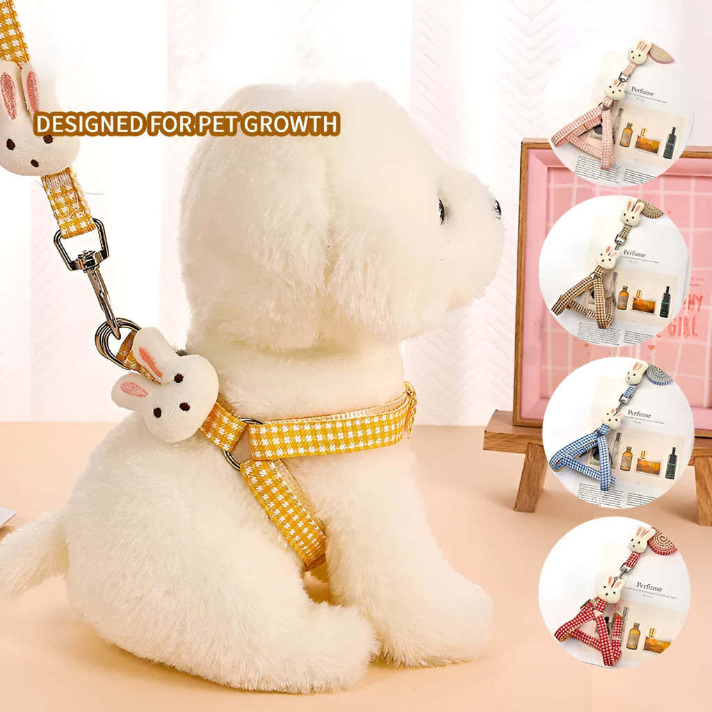 Small dog harness with leash in nylon with quick-release buckles and anti-pull design
