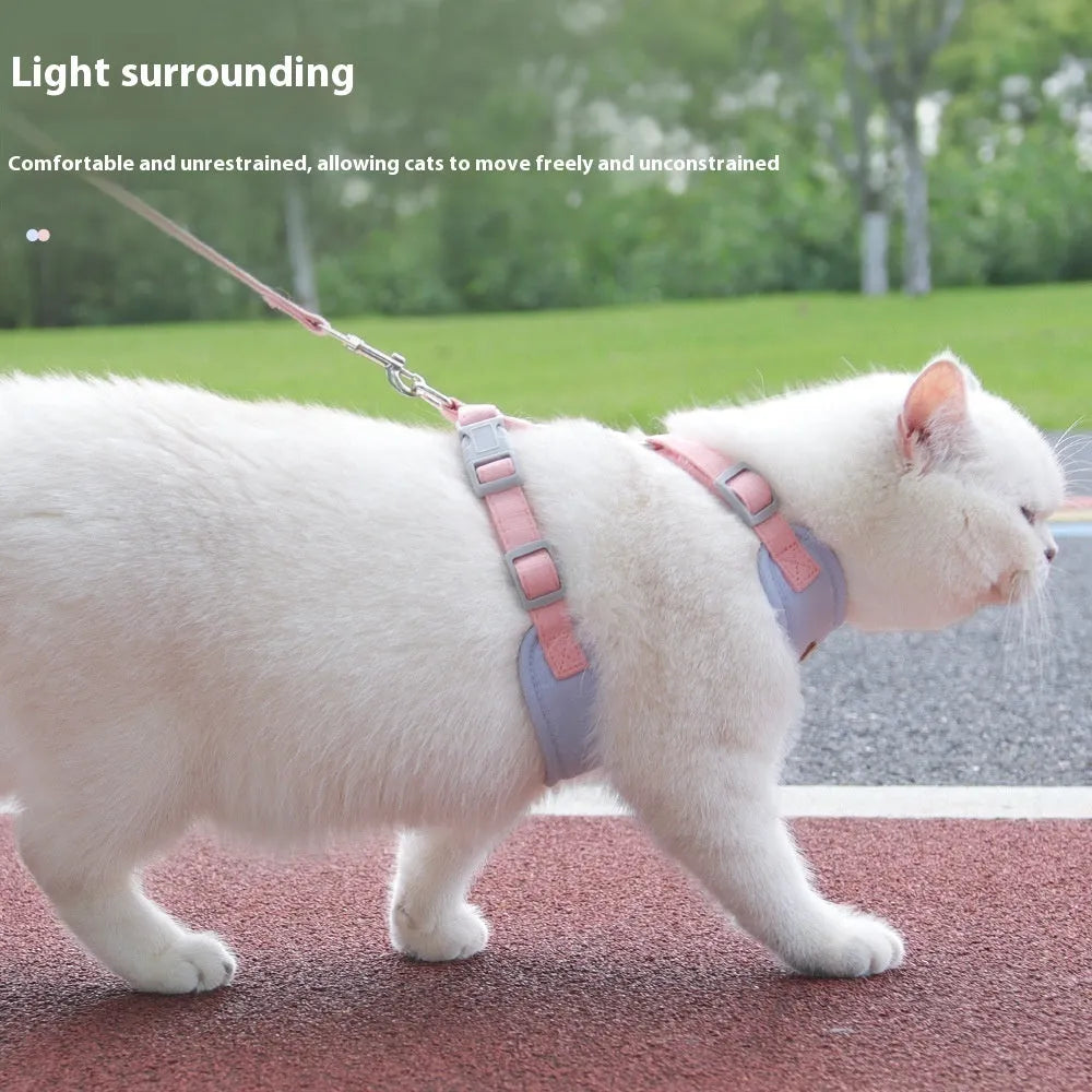 Cat chest harness and traction rope set in beige with anti-breaking cloth lead
