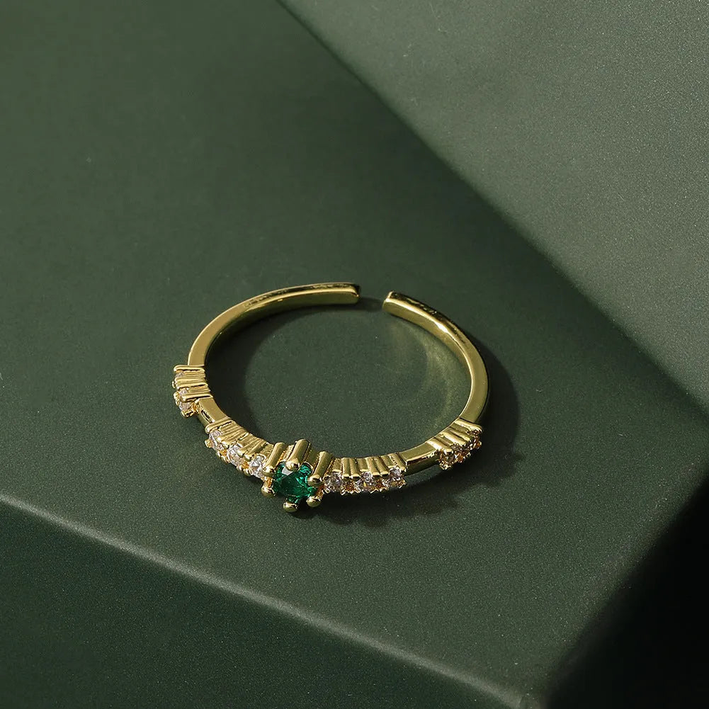 Women's copper micro-inlaid petal ring with adjustable opening in rose pink and green colours