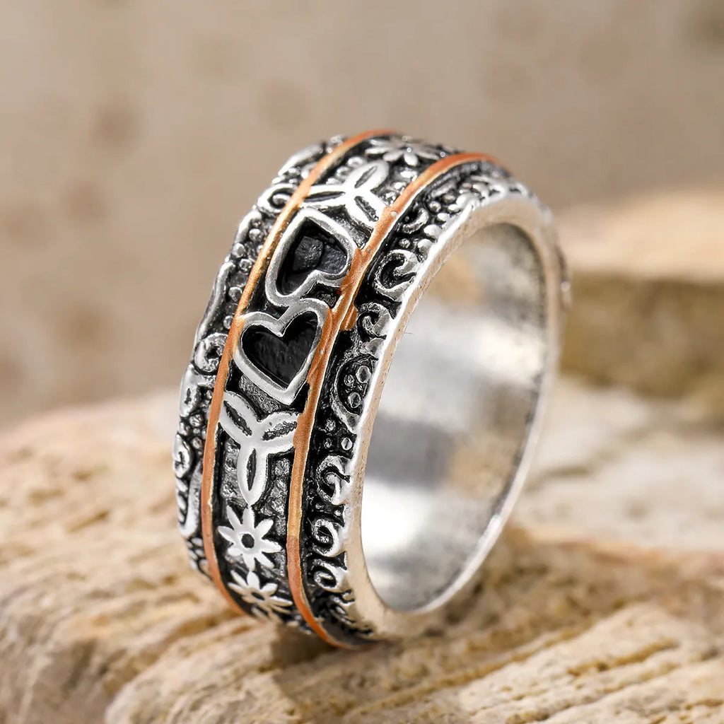 Personality love wide noodle ring for women in silver zinc alloy electroplated finish