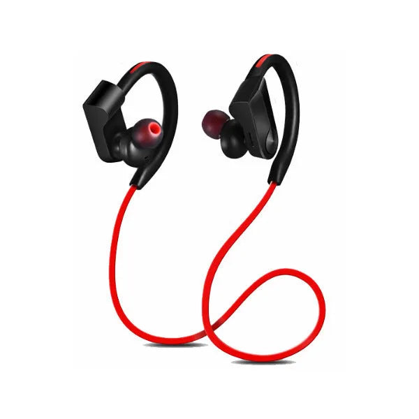 Wireless neck mounted Bluetooth earphones in black colour showing earpieces and neckband