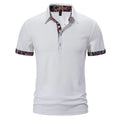 Men's cotton blend polo shirt in navy blue with a turnover collar and colour stitching detail.