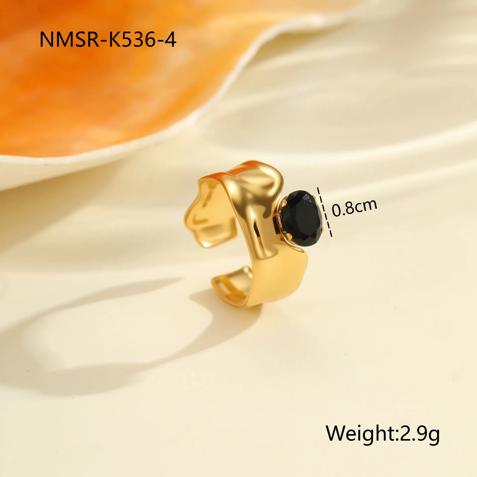 Geometric open-mouth titanium steel ring with zircon detail on adjustable band