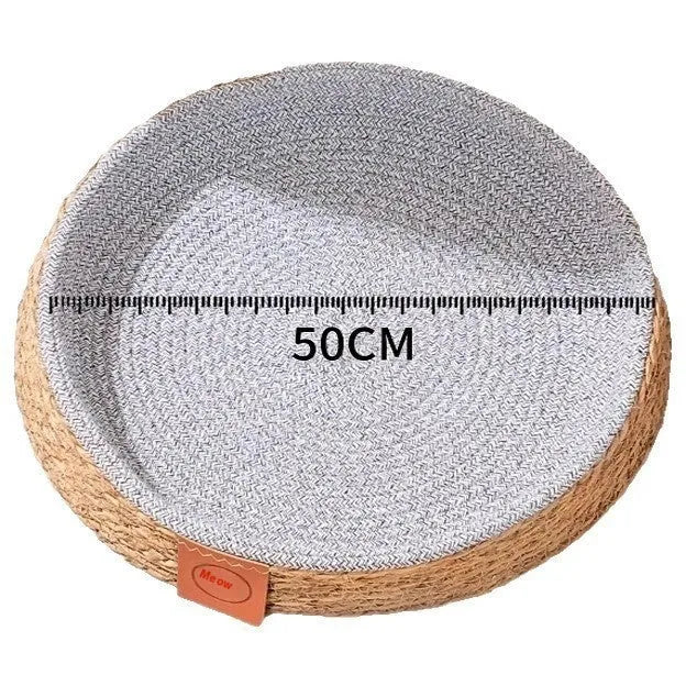 Rattan cat bed with natural open weave construction in four available sizes
