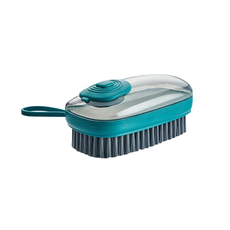 Automatic liquid cleaning brush for shoes and laundry with ergonomic grip in blue, green or red colour
