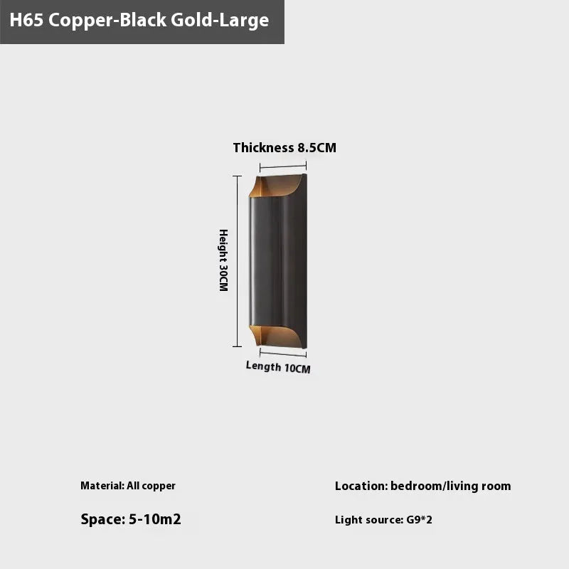 Minimalist black copper wall lamp for bedroom bedside with modern simplicity design
