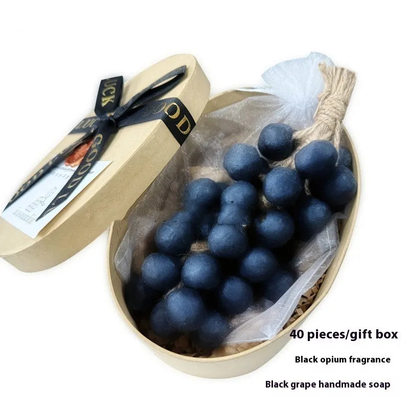 Handmade grape soap bars in black, green, purple and litchi varieties, 120g each