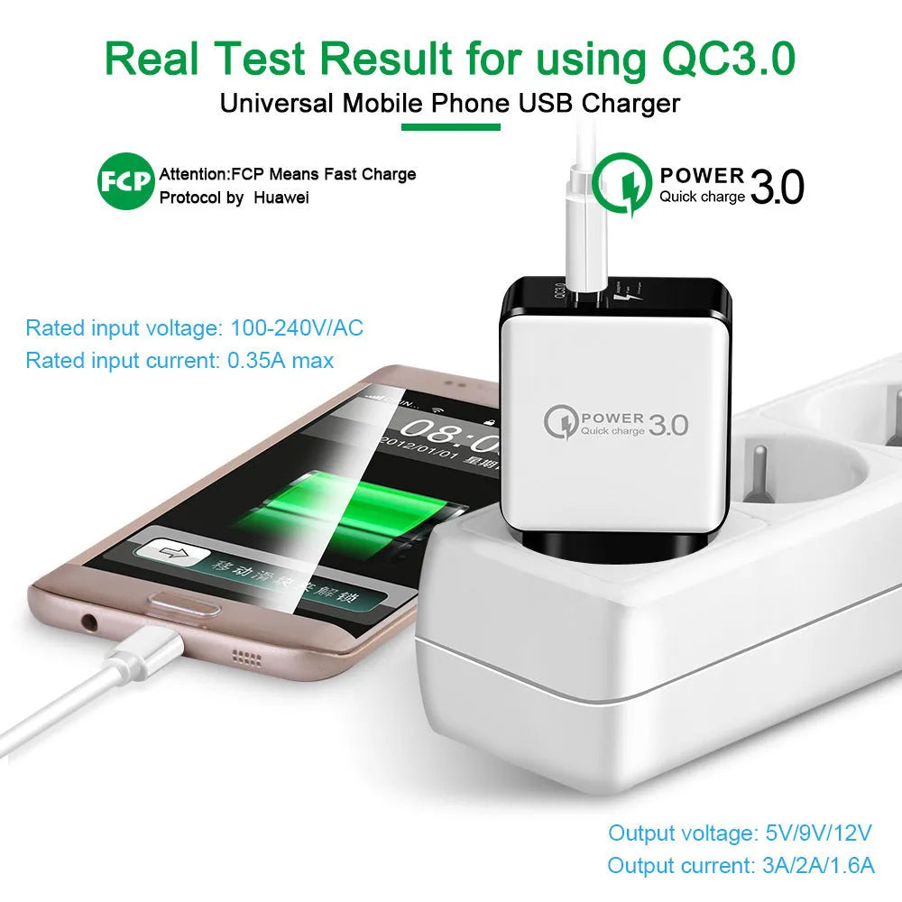 18W Quick Charge 3.0 USB wall charger EU plug in black and white finishes for smartphones