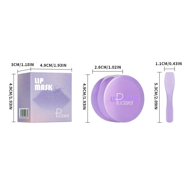 Box containing a 10ml lip exfoliating balm tube and a plastic lip skin scraper.