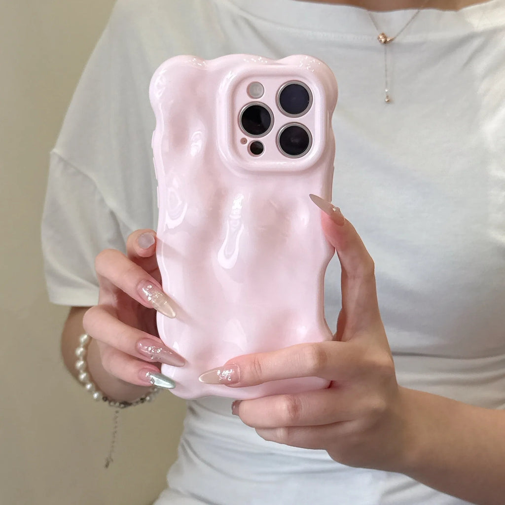 Solid colour wave shell TPU phone case in cream yellow for iPhone 14 Pro