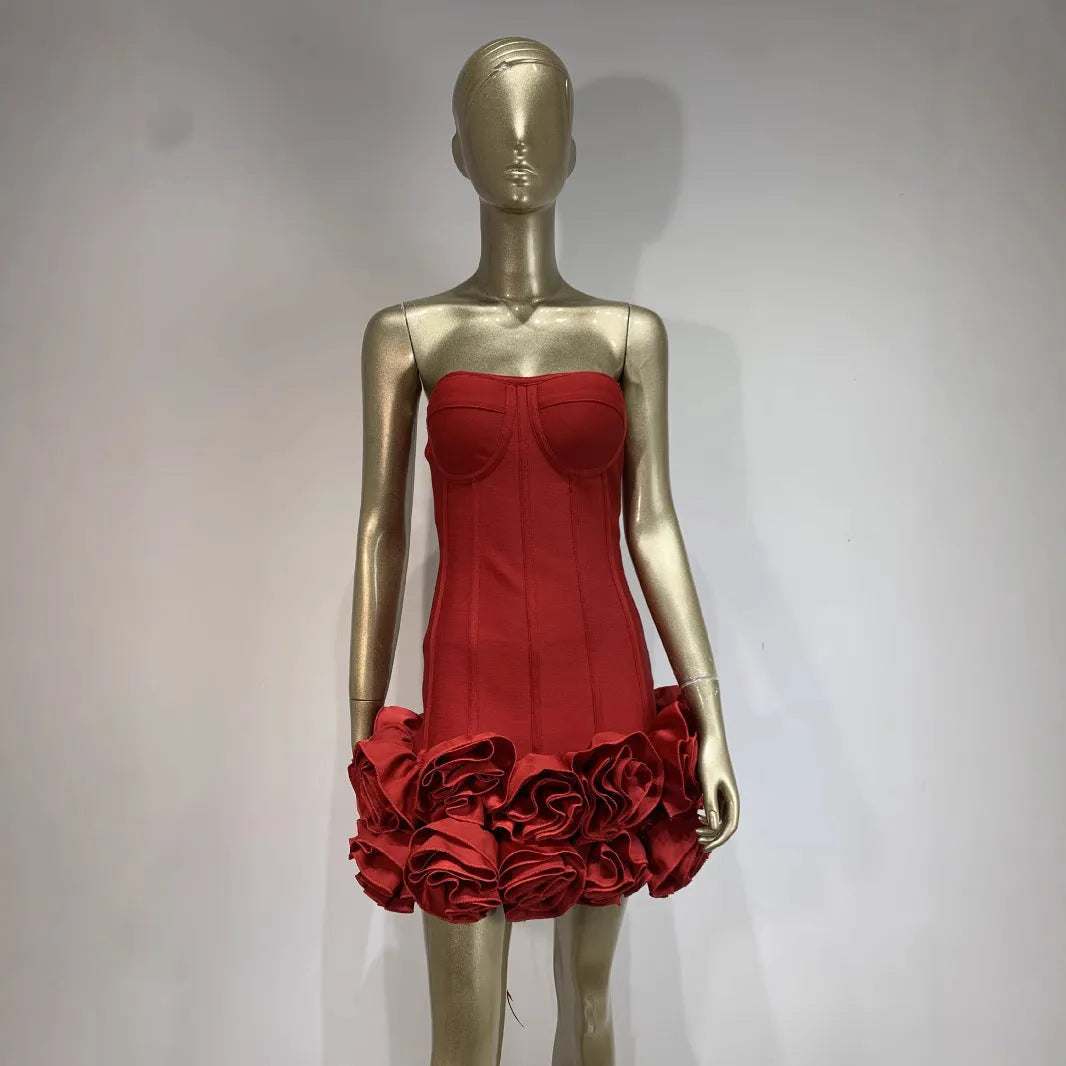 Women's urban style polyester dress with mid waist in black, red or white solid colours