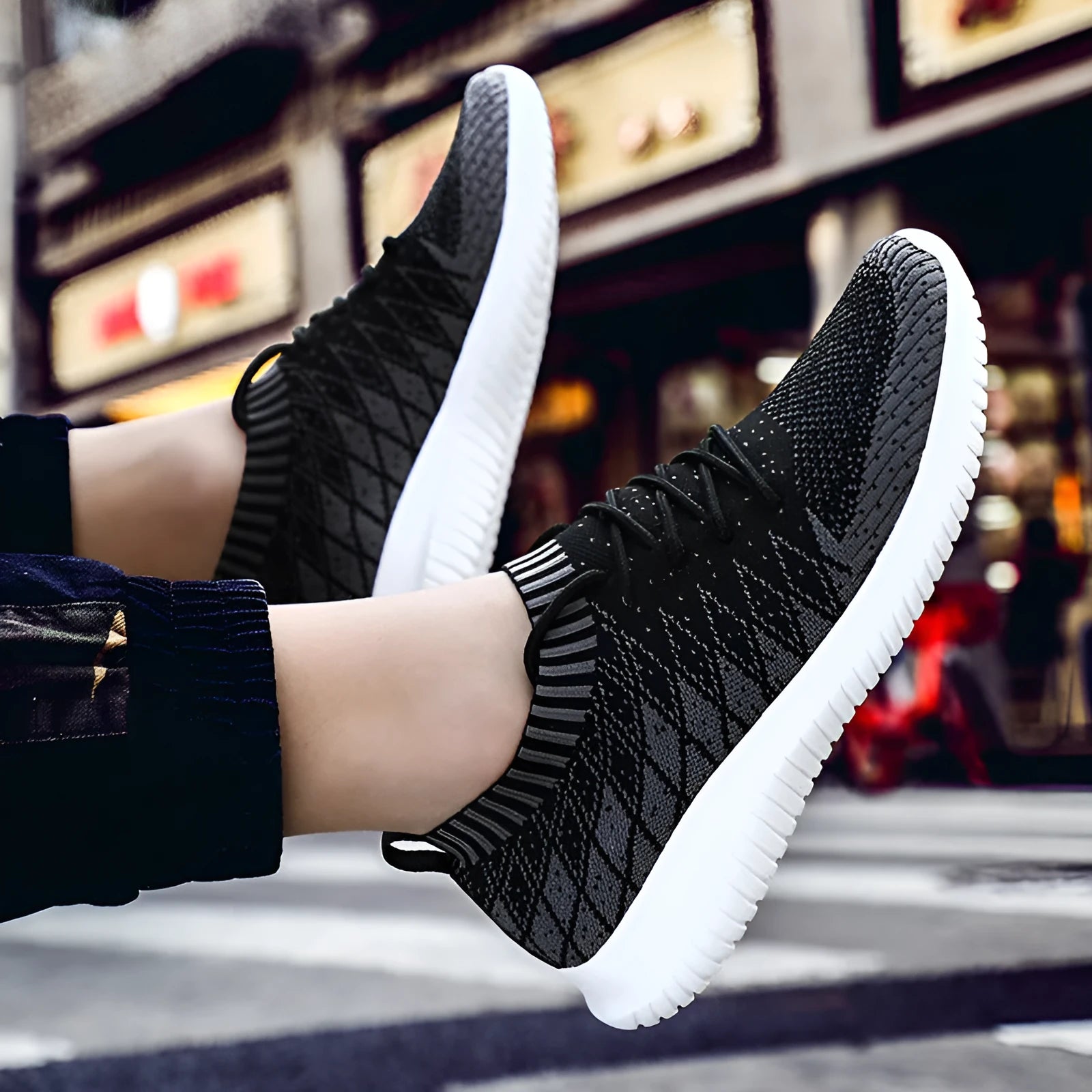 Flying Woven men's camouflage low-top Flyknit running sneakers with EVA sole, dark gray