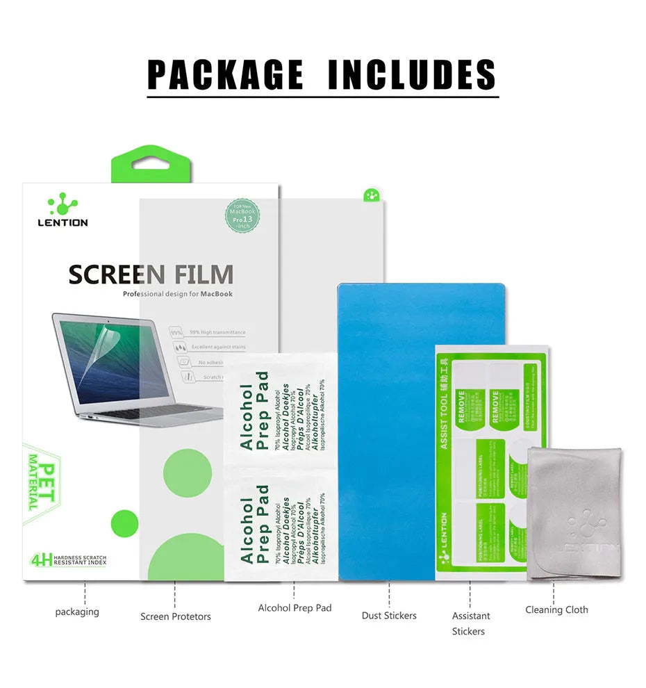 Matte screen protector film for MacBook Air and Pro models, anti-scratch and dust-proof, with hydrophobic coating