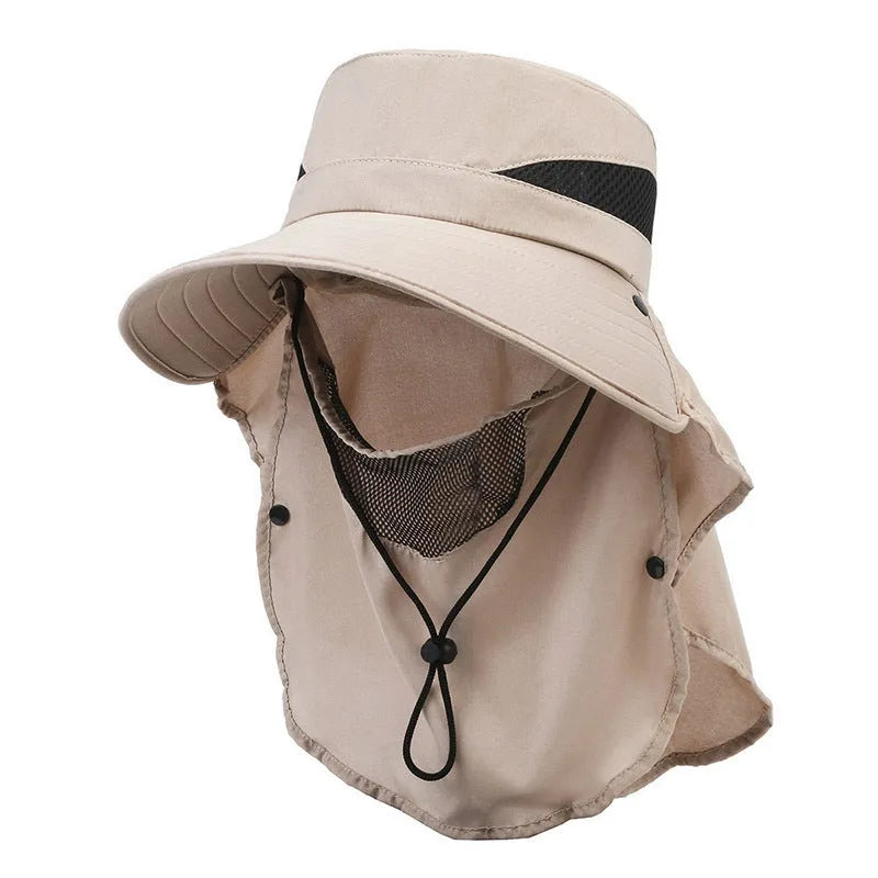 Men's adjustable wide-brim fisherman sun hat in polyester fabric, shown in army green colour.
