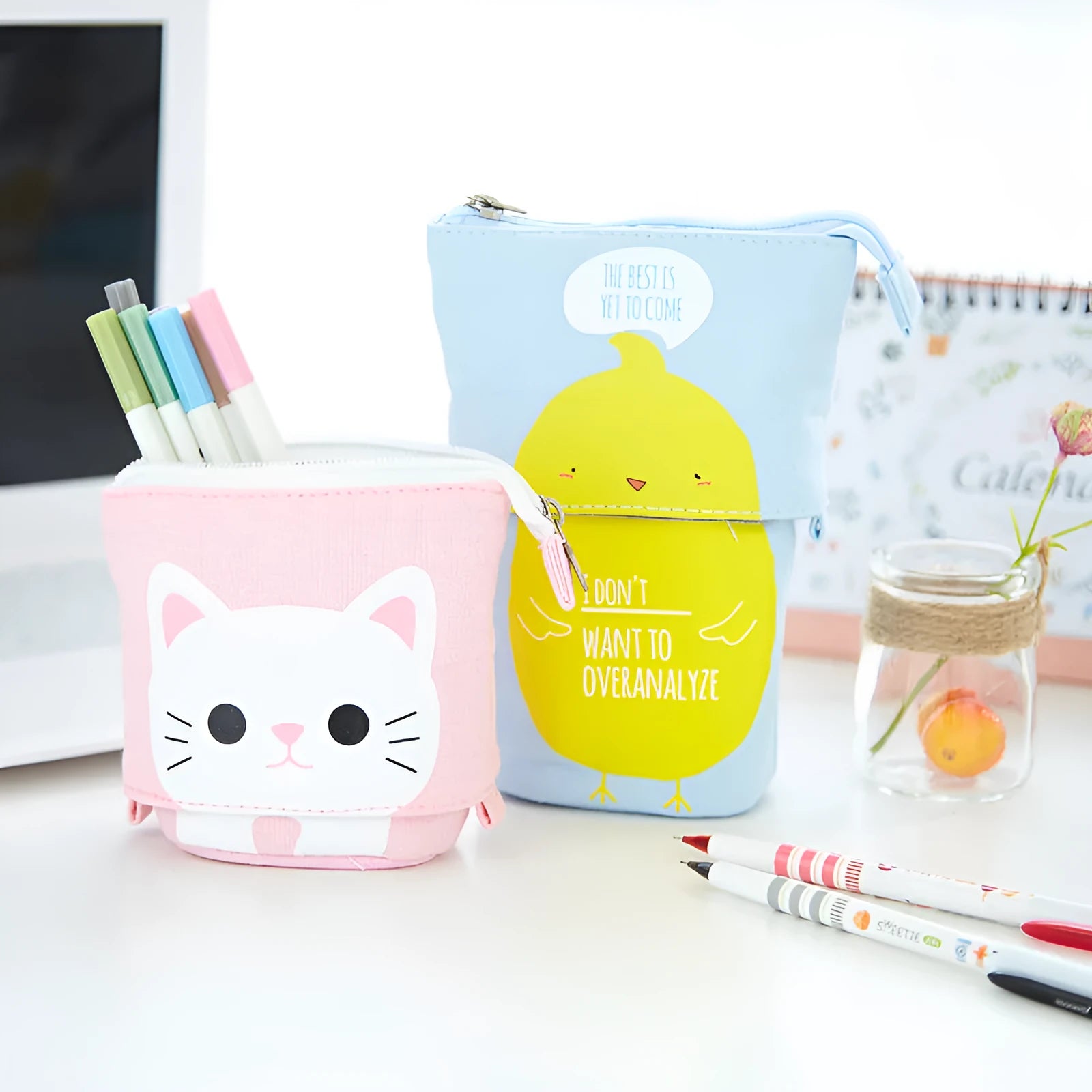 Creative student stationery canvas pencil bag round style 19x7.5x12.5cm cartoon pattern multi colour options