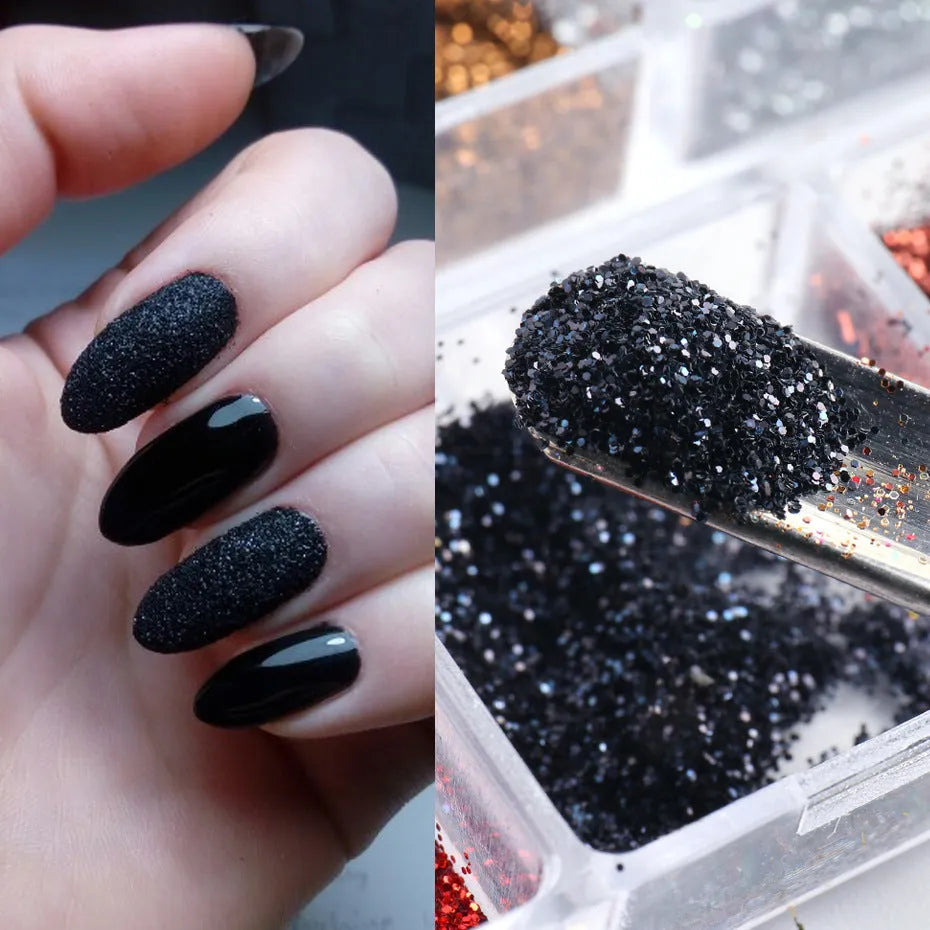 Gold and silver laser irregular nail glitter sequins in 8g box with six-grid compartments