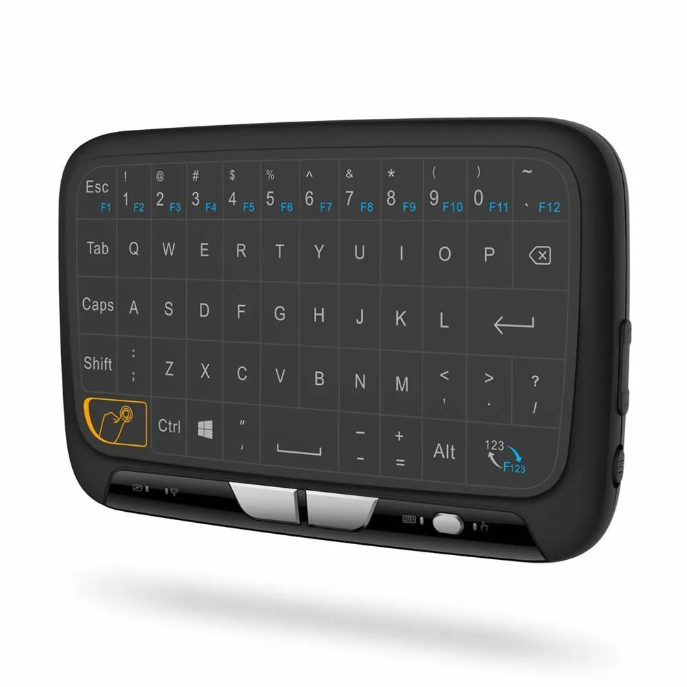 Mini H18 black wireless keyboard with 5.3 inch touchpad and QWERTY layout