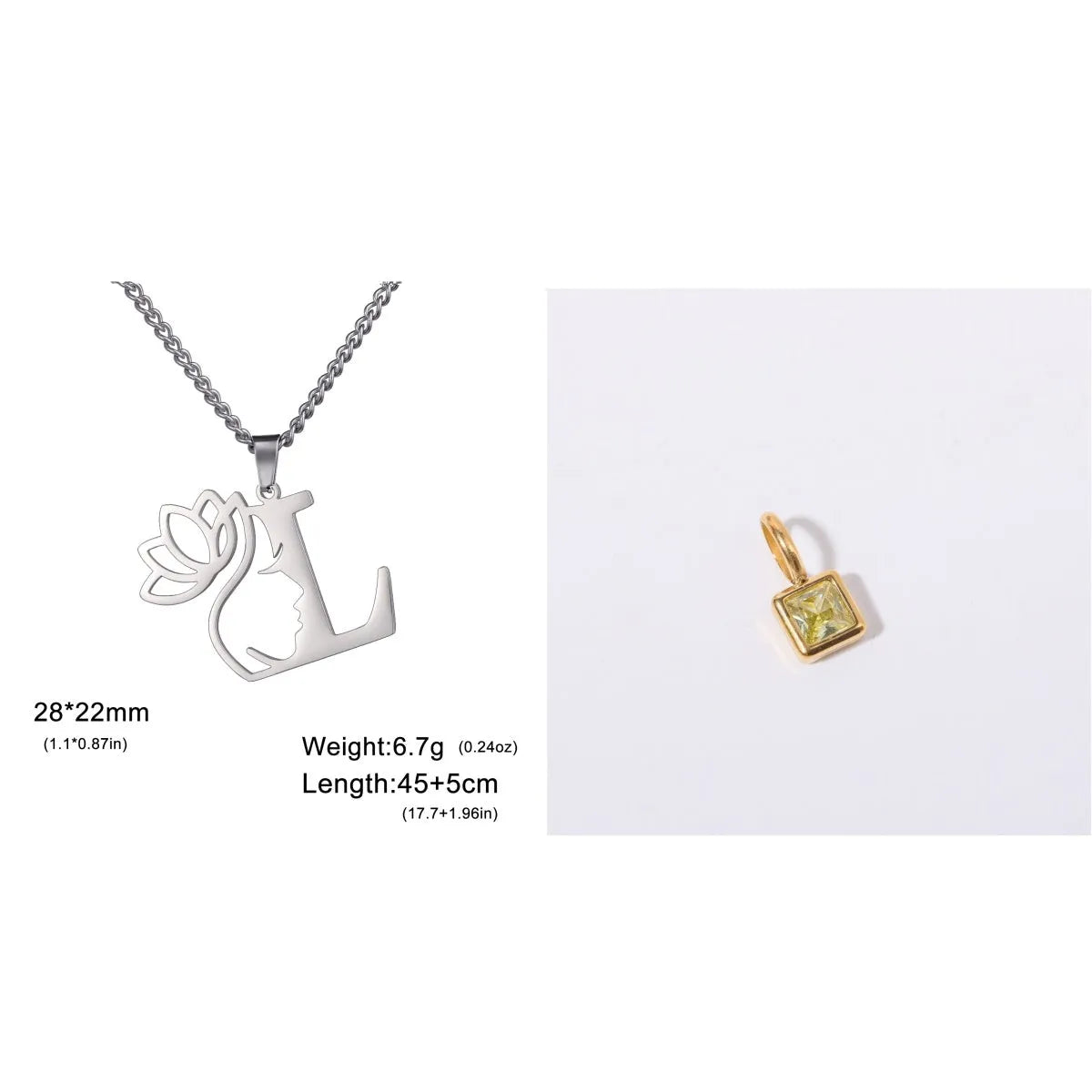 Stainless steel cross chain necklace with pendant in gold or silver electroplated finish