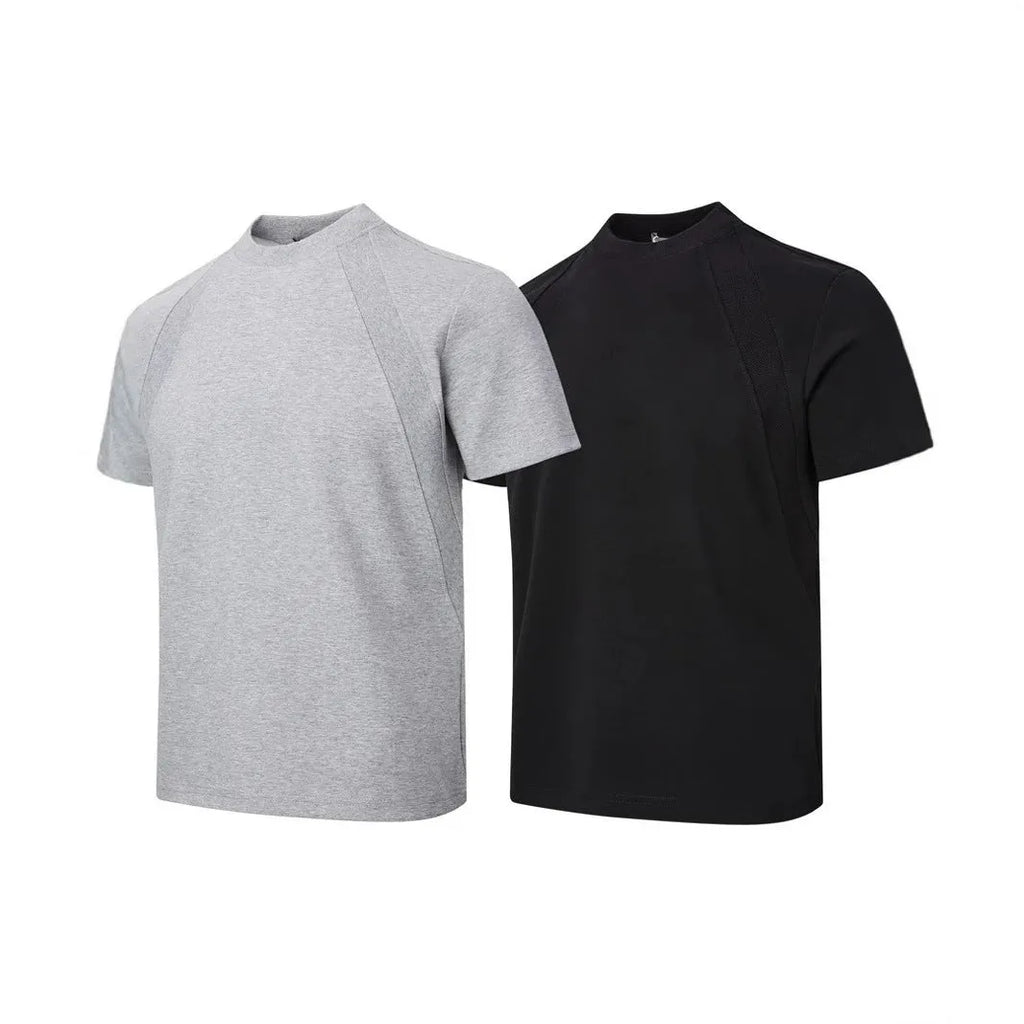 Men's loose fit black short sleeve t-shirt with textured air layer stitching detail