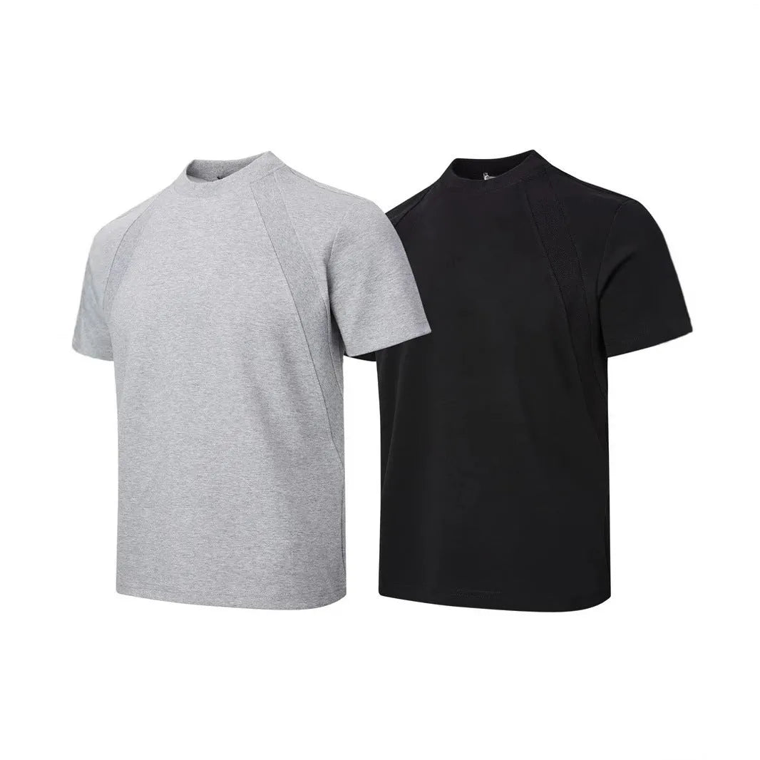 Men's loose fit black short sleeve t-shirt with textured air layer stitching detail