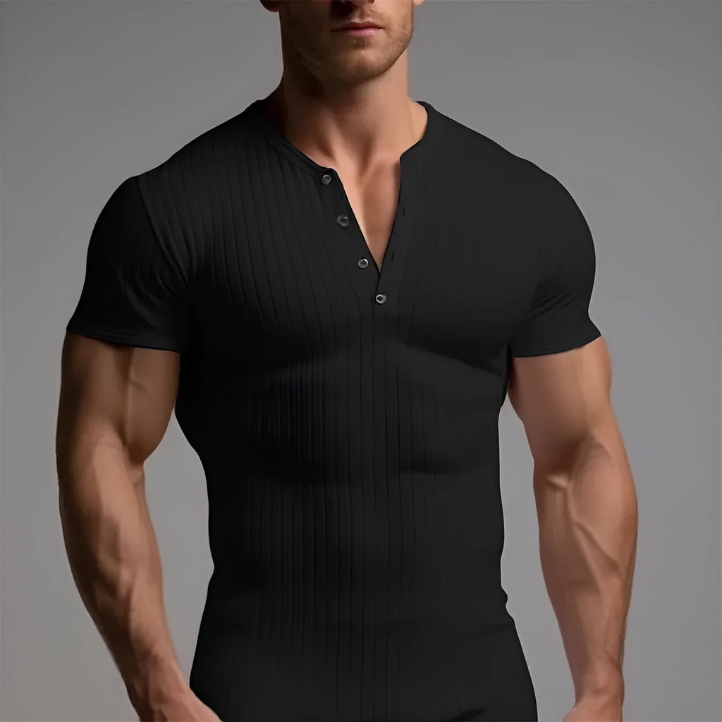 Men's slim fit muscle t-shirt in polyester, shown in army green colour.