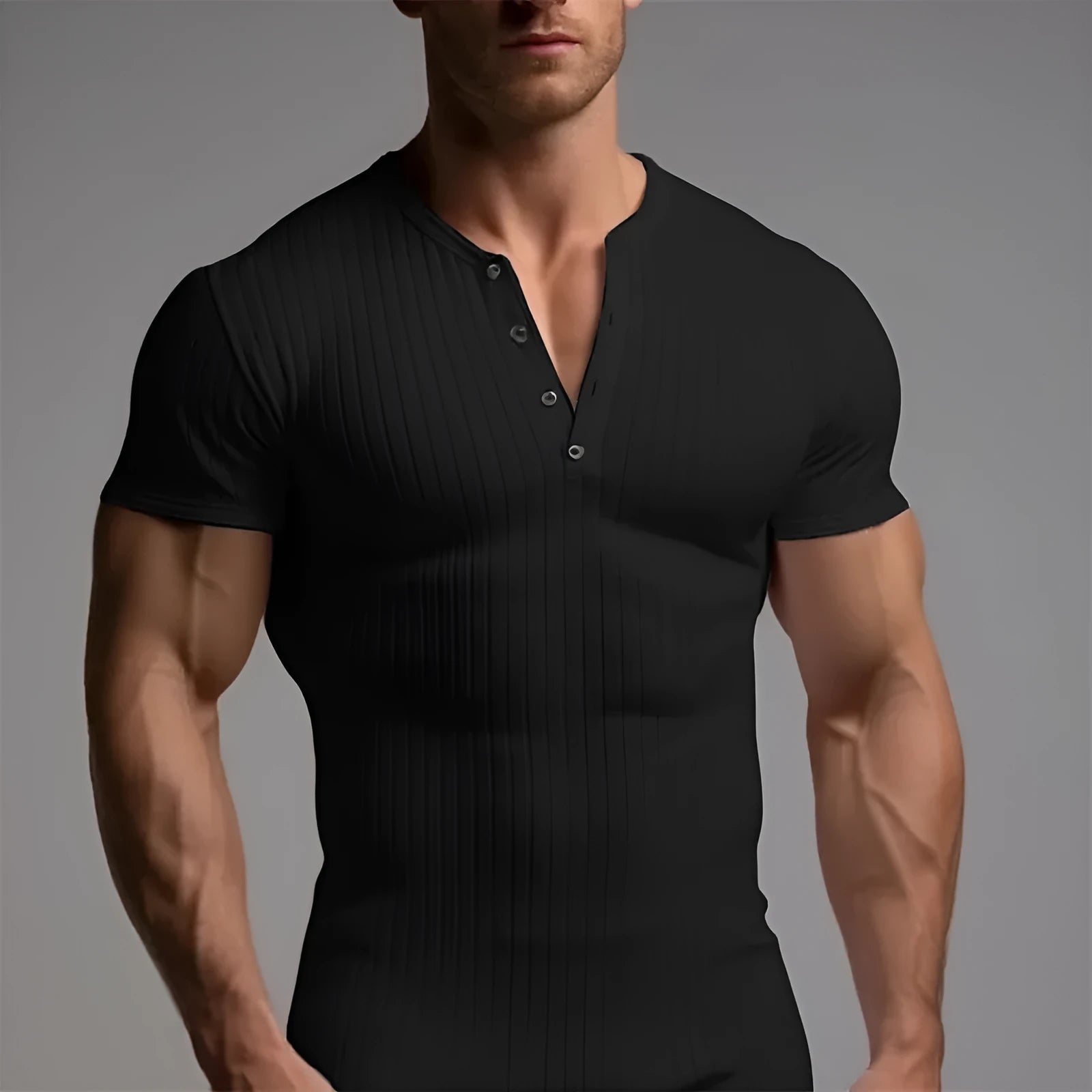 Men's slim fit muscle t-shirt in polyester, shown in army green colour.