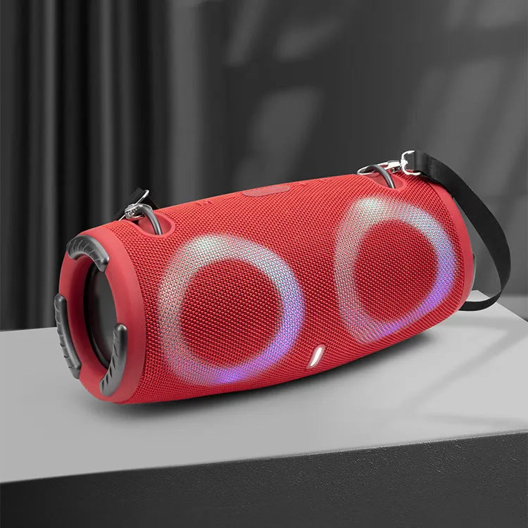 Portable Bluetooth speaker with colourful RGB lights in a choice of five colours including camouflage.