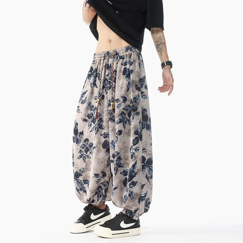 Plus size loose men's casual pants in ice silk drape, ice blue colour, mid waist, relaxed fit, size M to 5XL