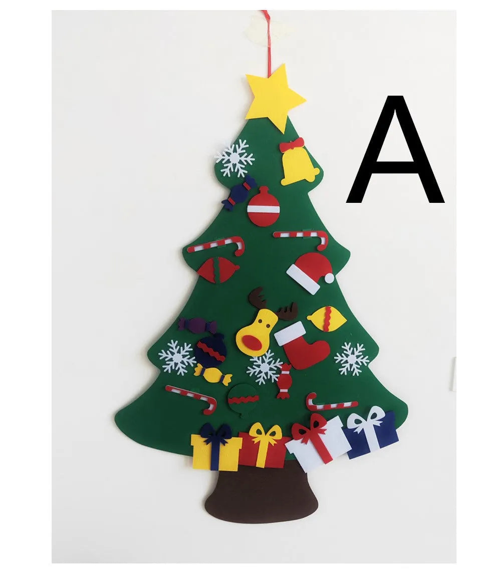DIY felt Christmas tree multi-layer 3D design 98x70cm with 32 decorations snowflakes Santa reindeer