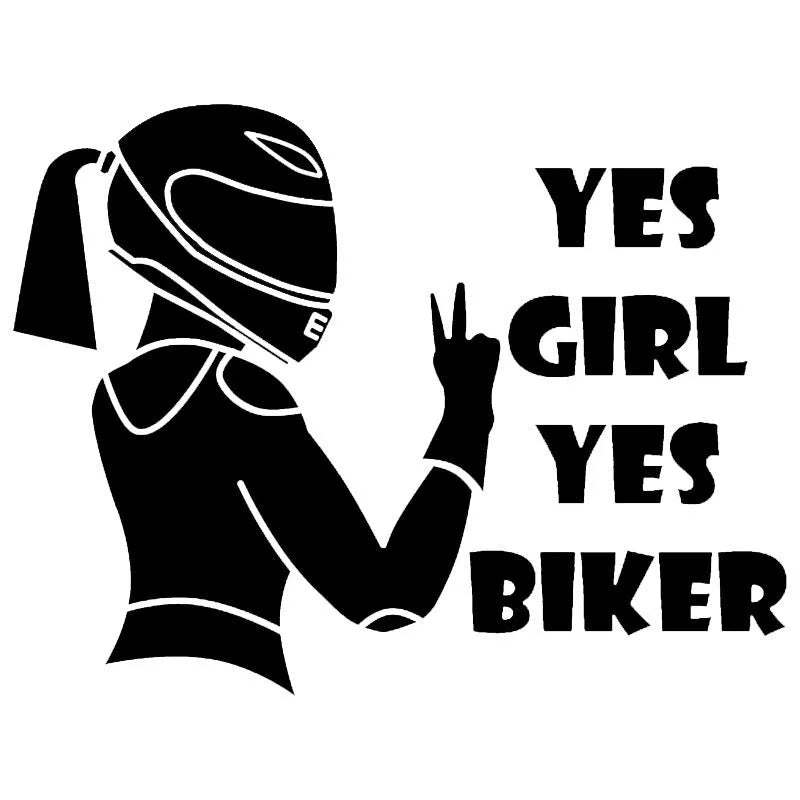 Cool girl rider character car sticker in waterproof pet material, size 16cm by 15cm
