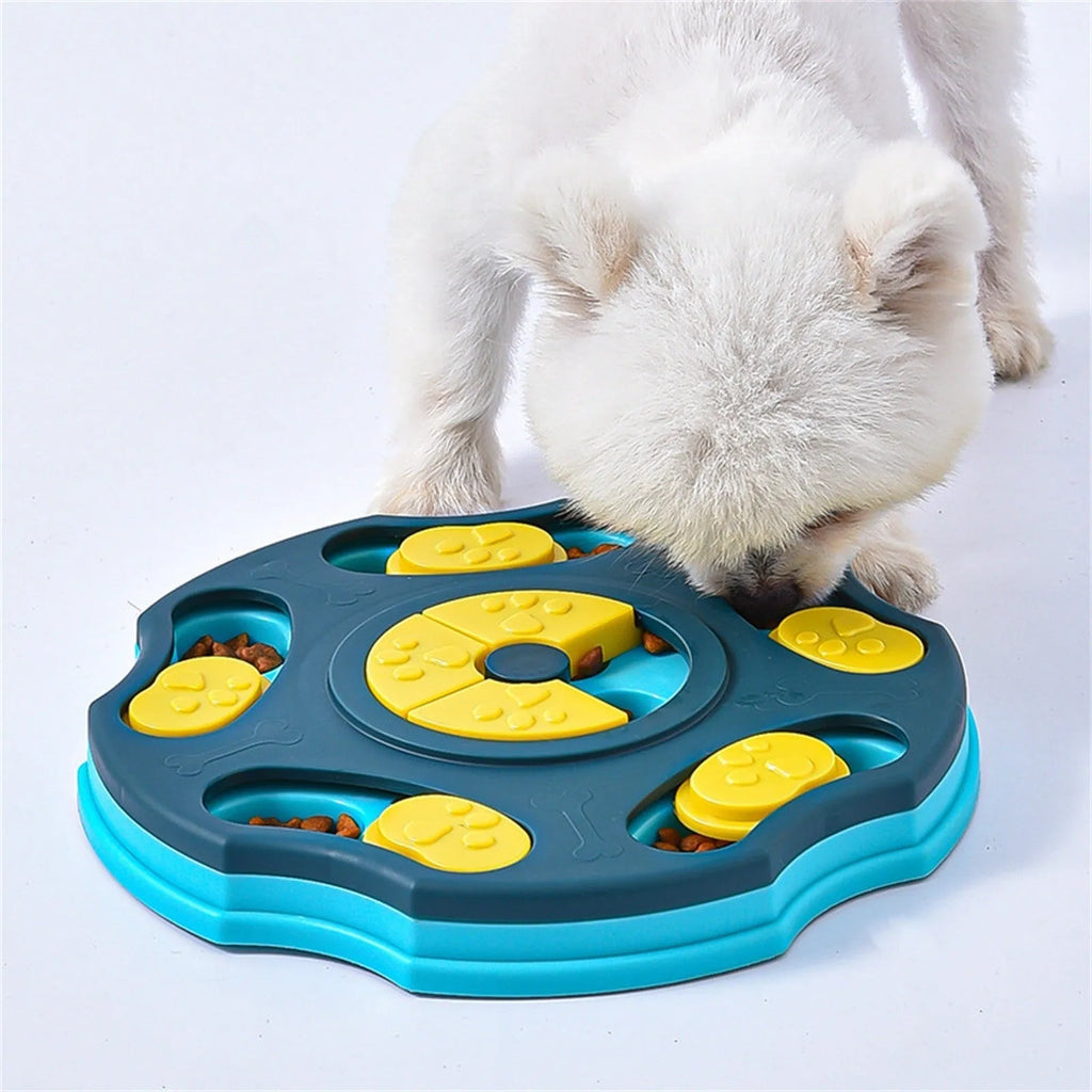 Blue interactive dog puzzle food feeder toy for aggressive chewers with food compartments