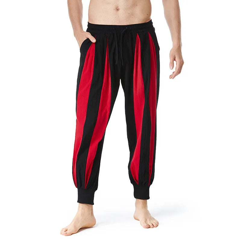 Men's straight-leg casual trousers in brown, khaki, red, and yellow colours for spring.