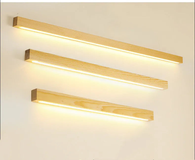 Walnut colour wood and acrylic LED strip wall lamp in modern minimalist design
