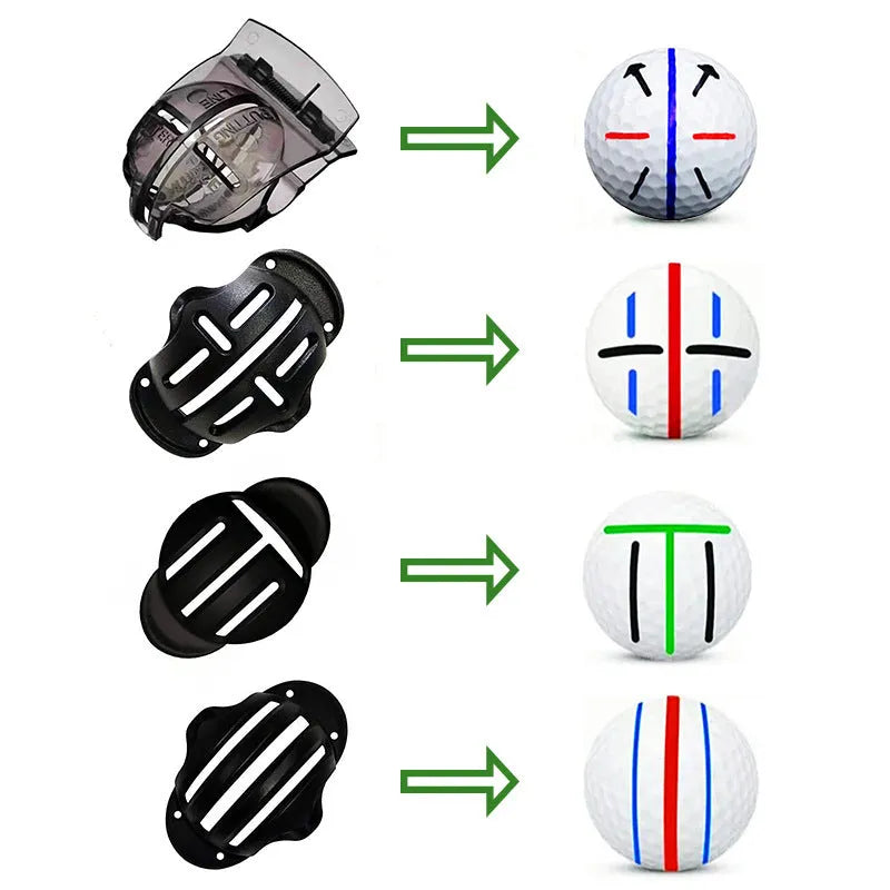 Plastic golf ball scriber alignment tool set with four scribers and one drawing pen
