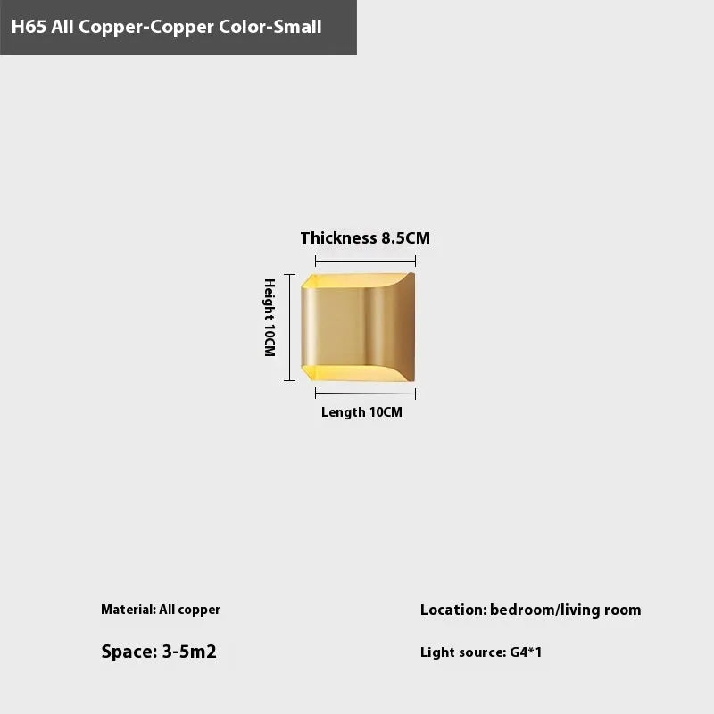 Minimalist black copper wall lamp for bedroom bedside with modern simplicity design