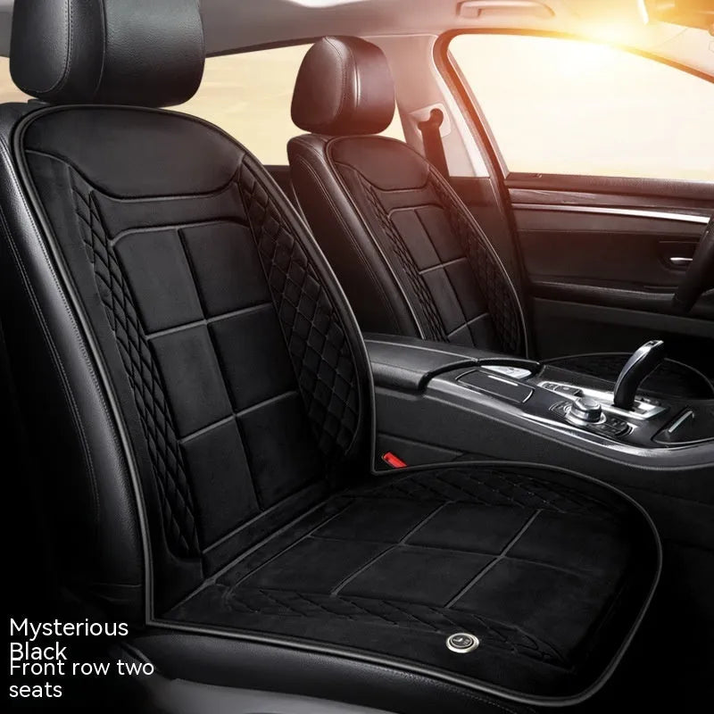 Auto heating car seat cushion with cotton filler shown in beige colour on vehicle seat