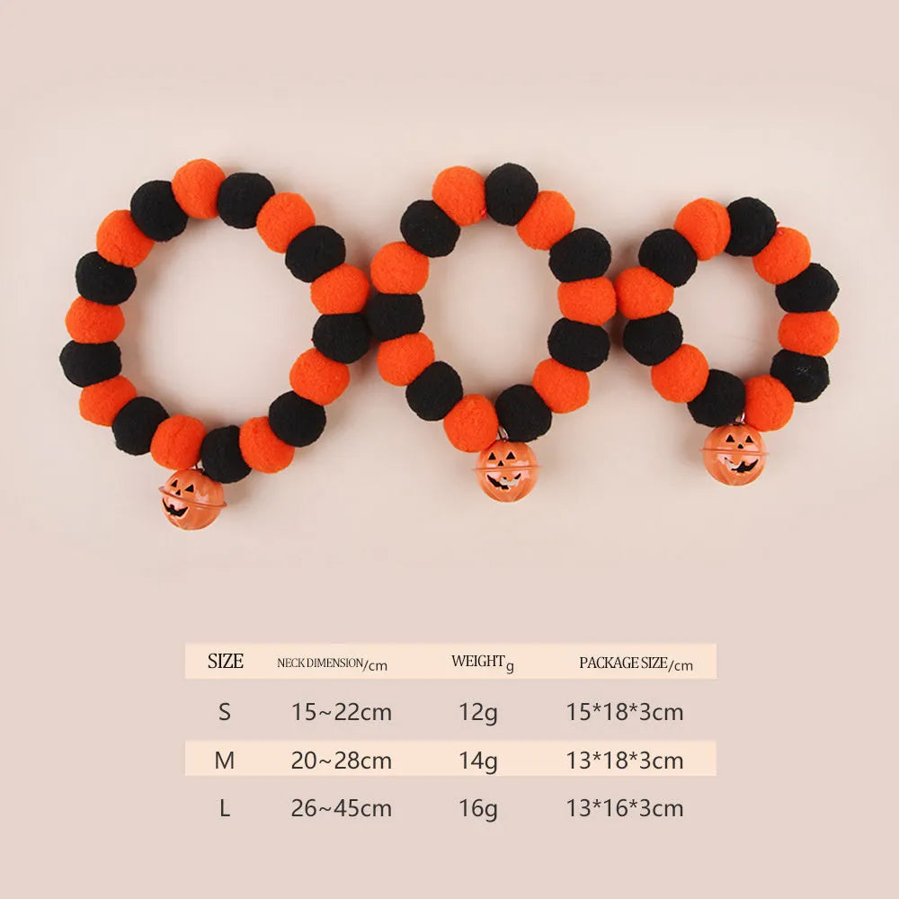 Halloween pet collar with pumpkin design and reflective elements for dogs and cats